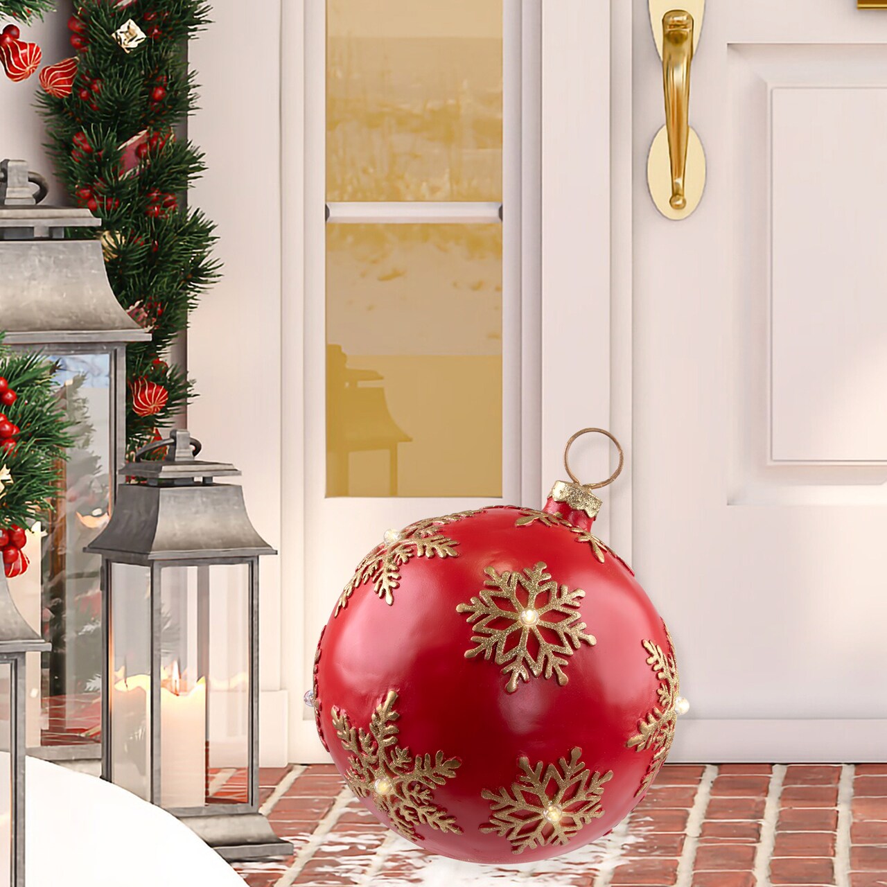 Northlight LED Lighted Glittered Christmas Ball Ornament Decoration - 12" - Red - White Lights